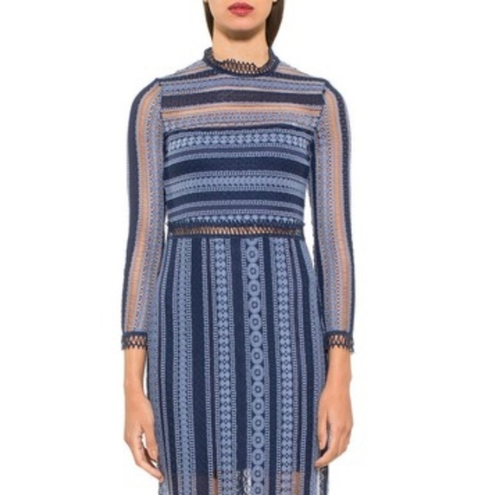 💙 NWT Alexia Admor Lace Detail Peekaboo Midi Dress - Blue Size M 💙